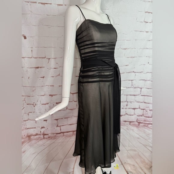 BELSOIE 4 Black Chiffon Sheer Panels Overlay Midi Evening Cocktail Dress Size 4 - Picture 15 of 15